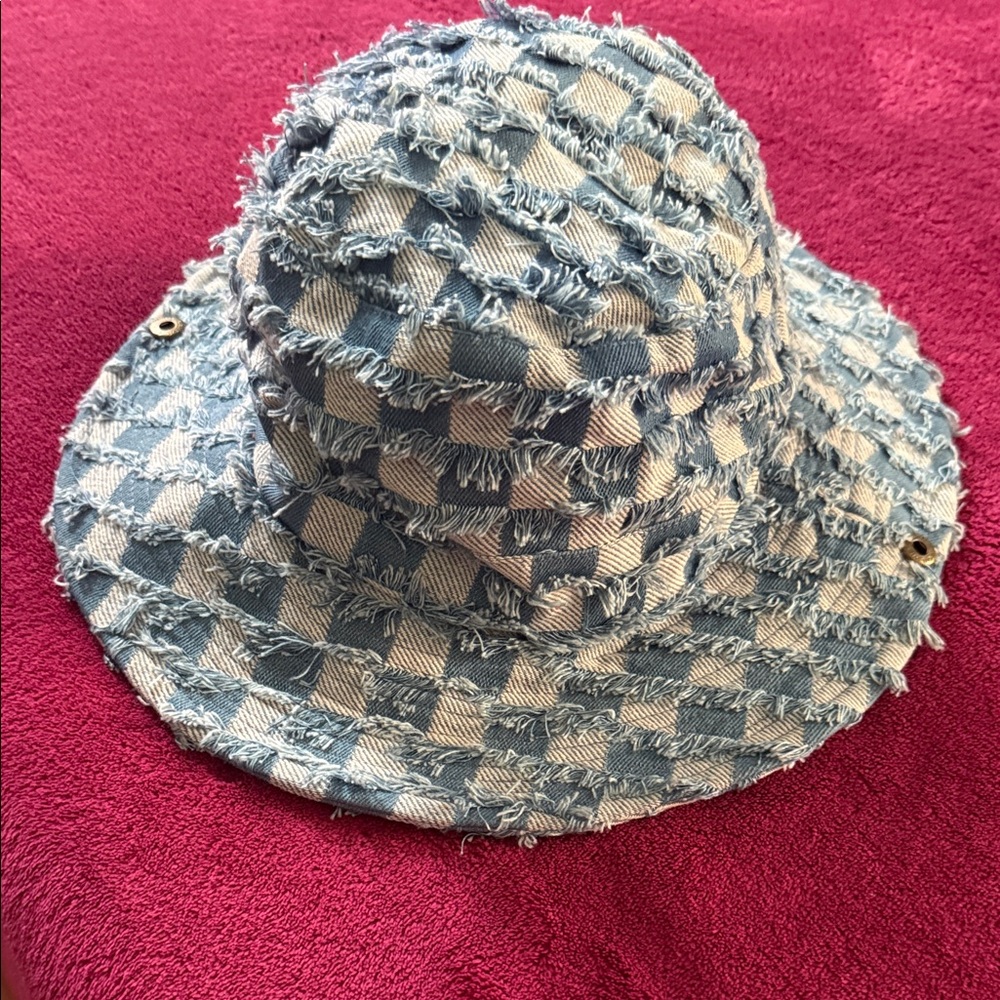 SHEIN Blue and White Checkered Bucket Hat